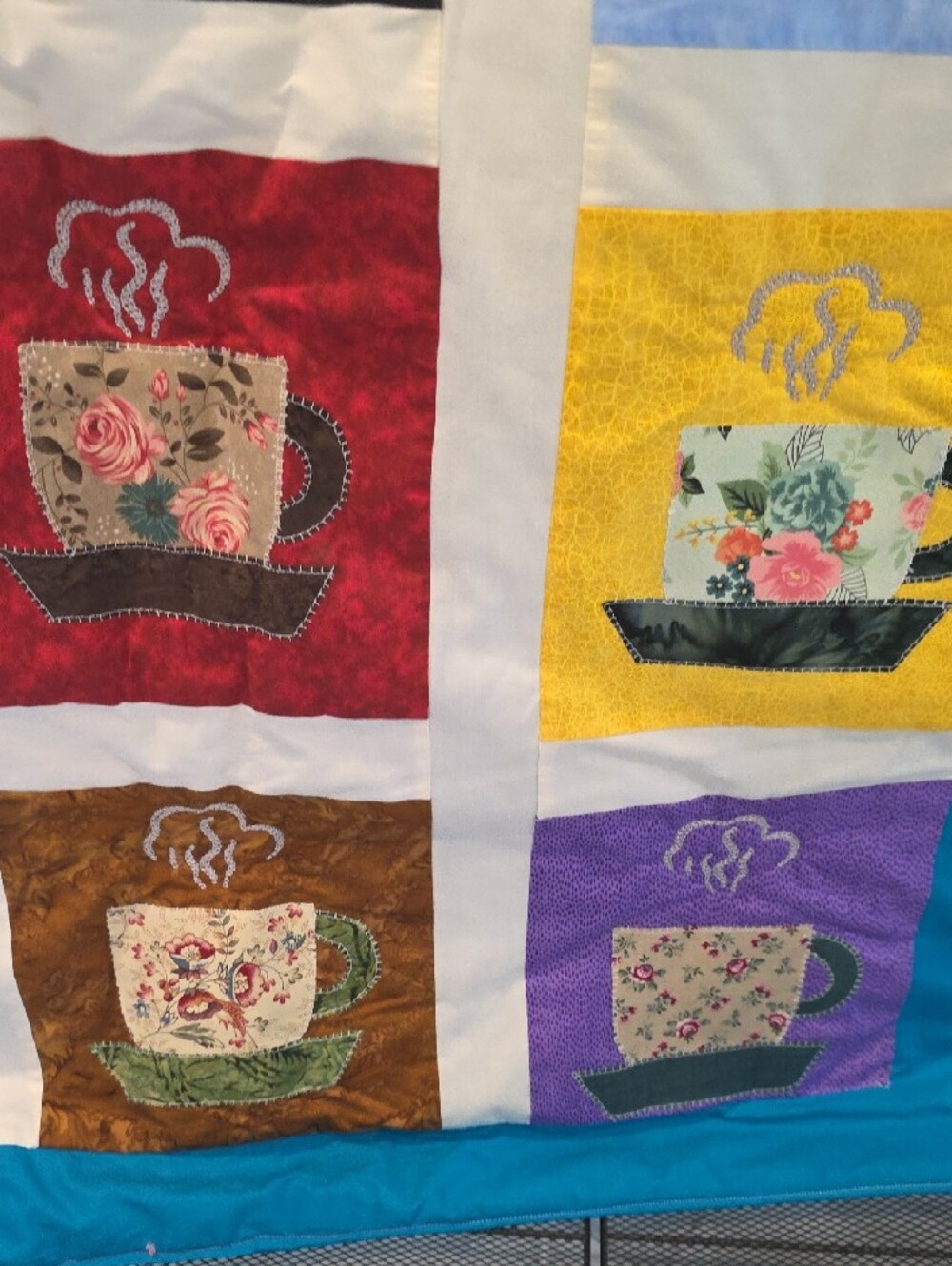 Handmade Whimsy Folksy Teacup Quilt Granny Squares Lap blanket - Picture 8 of 9